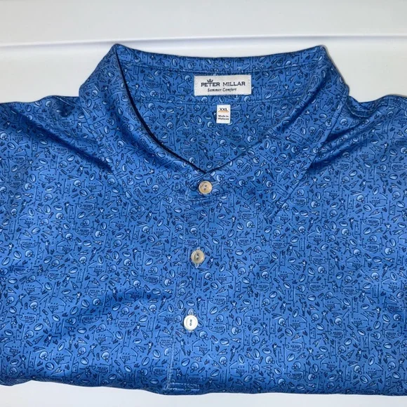 Peter Millar Men's Patterned Blue Polo (Football print) - Picture 2 of 6
